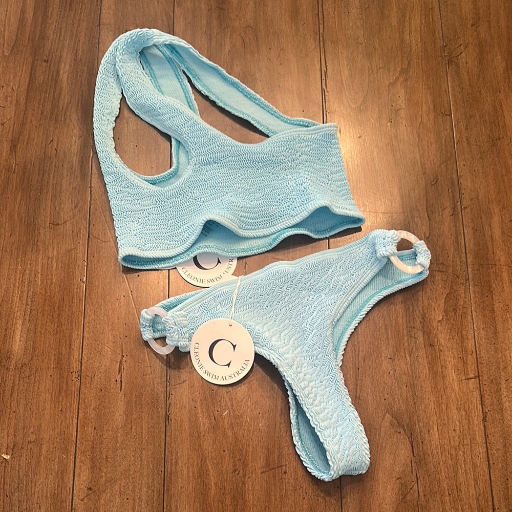 Cleonie Sky Blue Knit Bikini Set